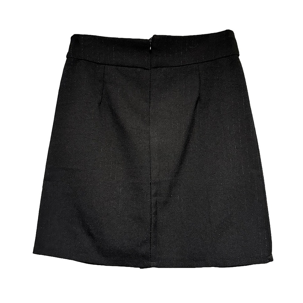 WILSON WEN Vintage Front Pleated Pinstripe Mini Skirt • Large • black,‎ silver - Picture 3 of 6